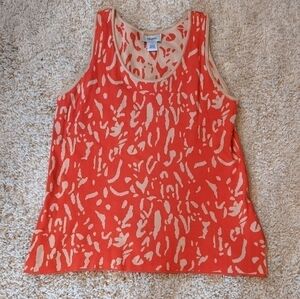 Neiman Marcus Red and Cream Print Sleeveless Tank Medium